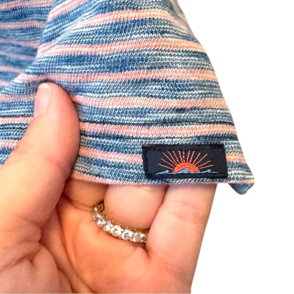Faherty Short Sleeve Indigo Polo‎ Shirt Baypoint Stripe Cotton Size Large - Picture 6 of 8